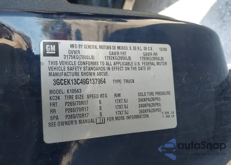 2009 Chevrolet Silverado 1500 Ls z USA, uszkodzony, nr VIN 3GCEK13C49G137964